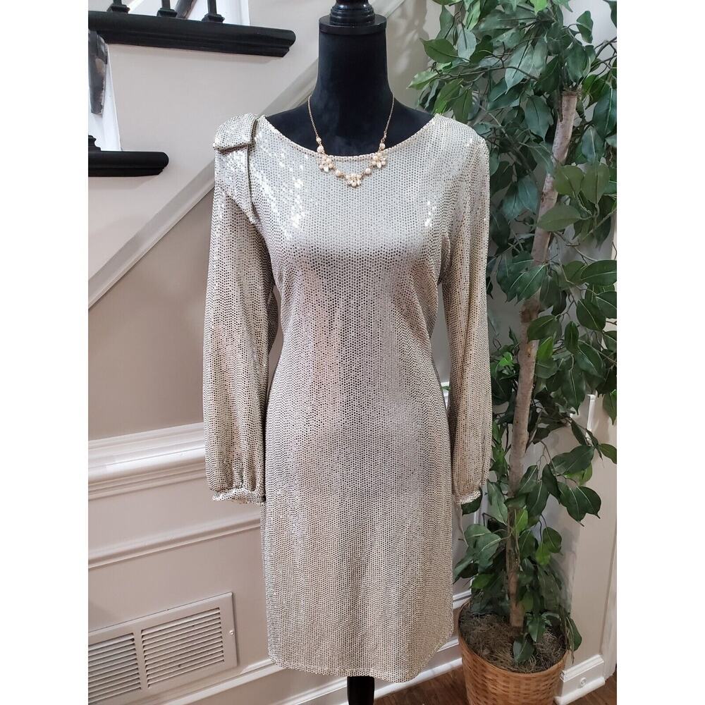 JM Studio Women's Champ Sequin Nylon Round Neck Long Sleeve Knee Length Dress 14